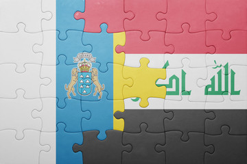 puzzle with the national flag of canary islands and iraq