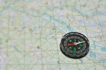 Fototapeta na wymiar Compass and map.