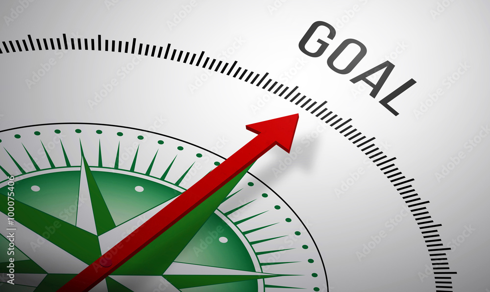 Poster 3d rendering of a compass with a goal icon.