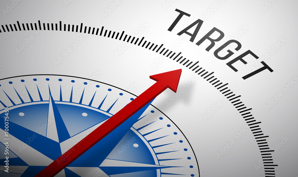Poster 3d rendering of a compass with a target icon.