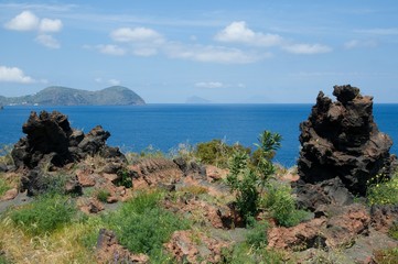View at  island  Lipari, Panarea and Stromboli from island Vulcano,  Aeolian (Lipari) Islands, Italy