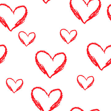 hand-drawn doodle seamless pattern with hearts