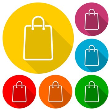 Shopping bag icons set with long shadow