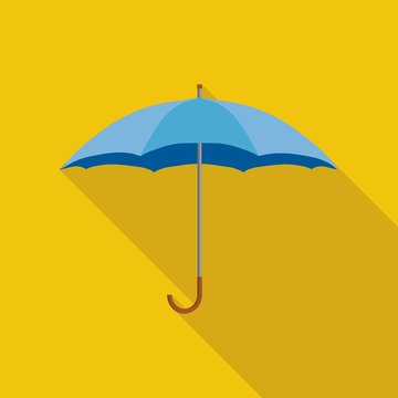 Flat Icon of umbrella. Isolated on yellow background with long shadow. Modern vector illustration for web and mobile.