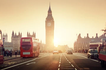 Poster de jardin Londres Pont de Westminster au coucher du soleil, Londres, Royaume-Uni