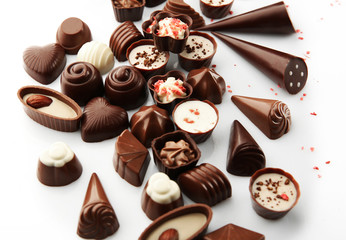 Assorted chocolate candies, close up