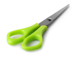 Green scissors isolated on white background