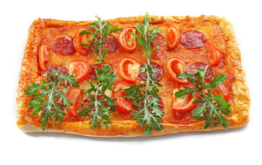 Rectangle delicious pizza, isolated on white