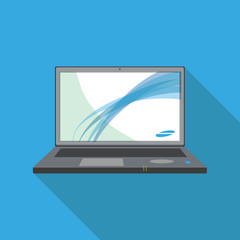Flat Icon of laptop. Isolated on blue background with long shadow. Modern vector illustration for web and mobile.
