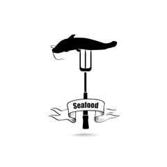 Fish menu label. Seafood banner. Salmon background Sea Food Icon. 