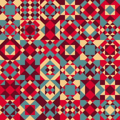 Vector Seamless Blue Red Color Overlay Irregular Geometric Blocks Quilt Pattern