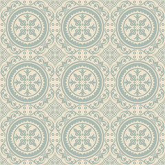 Elegant antique background image of round spiral flower vine plant pattern.
