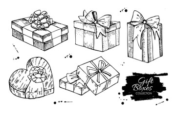 Gift box collection. Hand drawn illustrations.