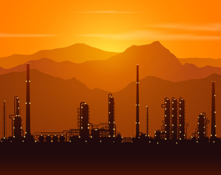 Silhouette of oil refinery or chemical plant 