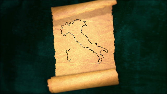 Italy Map Painting Unfolding Old Paper Scroll 3D 4K