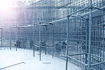 Steel grid on the construction site