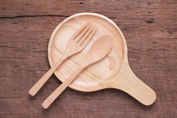 Empty wood dish on wooden background