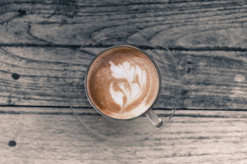 Cup of latte Coffee on wood table