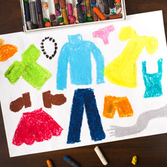 Colorful drawing: miscellaneous types of clothing