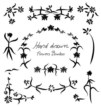 Hand drawn floral flower frame and borders element design