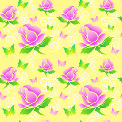 Beautiful seamless floral pattern with butterflies - 100087453
