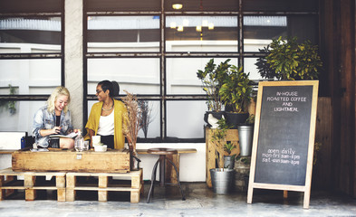Girls Friends Talking Smiling Outdoors Concept