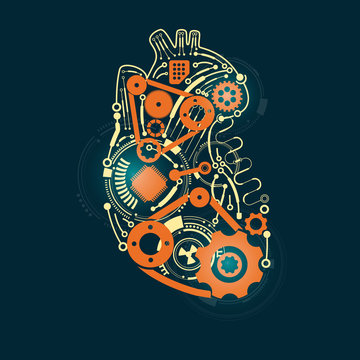 graphic of a heart in technological look