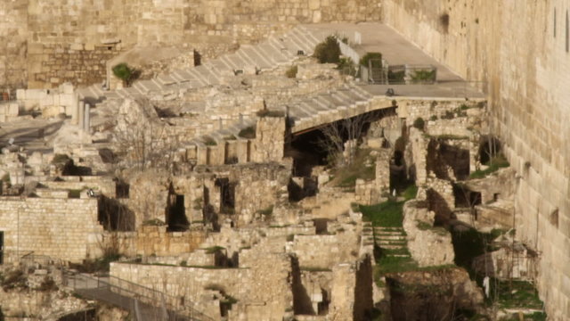 Royalty Free Stock Video Footage of south steps at Jerusalem walls filmed in Israel at 4k with Red.