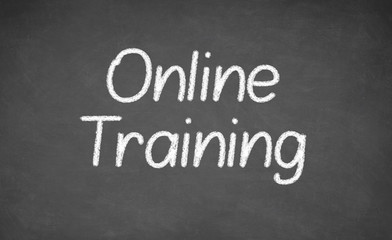 online training text  in white chalk handwriting 