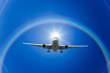 Aeroplane Clouds And Rainbow