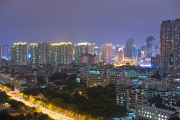 Guangzhou, China-Jan. 7, 2015: Dense buildings night view. Night