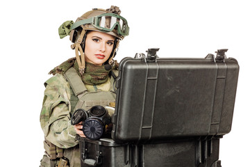 woman ranger selects the gear before the fight