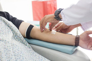 Obraz premium Selected focus and close up of blood extraction , for blood donation