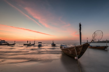 Fisherman Boat in the twilight time, Rayong Beach Thailand