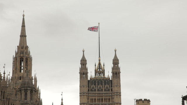 Union Jack flying above Westminster Palace.