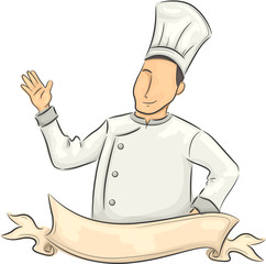 Man Chef Ribbon Waving Hand