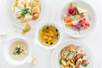 set of different dishes