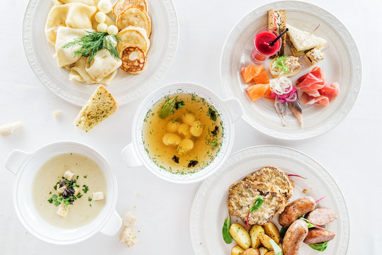 set of different dishes