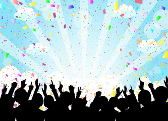 観客　紙吹雪　青空 