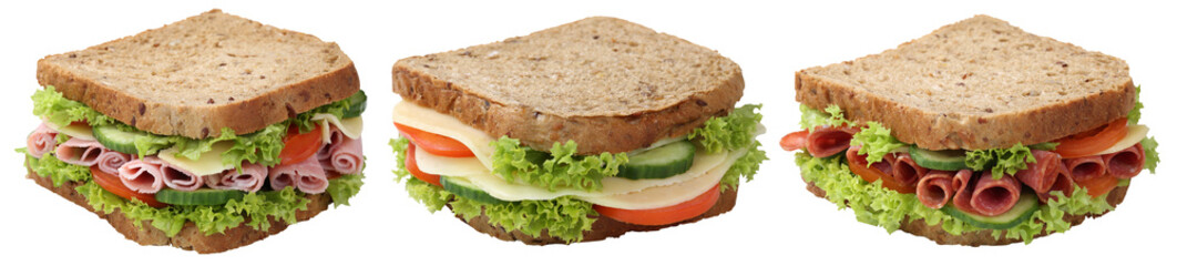 Collage Sandwiches Toasts zum Frühstück mit Salami Schinken K