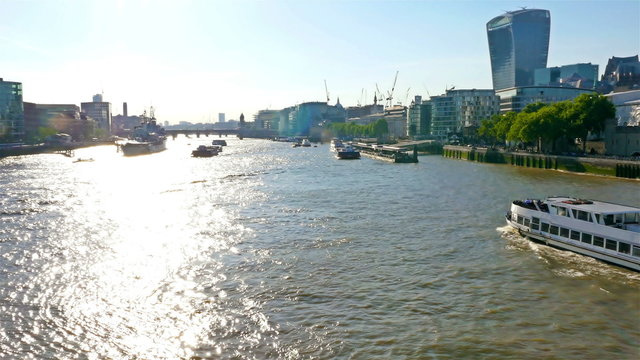View to river Tames in London with a boat passing by in front