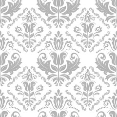 Damask seamless ornament. Traditional silver pattern. Classic oriental background