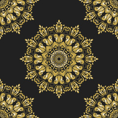 Oriental classic black and golden pattern. Seamless abstract background