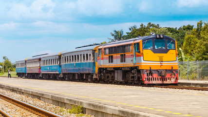 Obraz premium Passenger train at suburban station, 2013.
