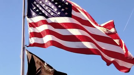 Tilt close-up shot of Korean War Veterans Memorial flags in Washington DC