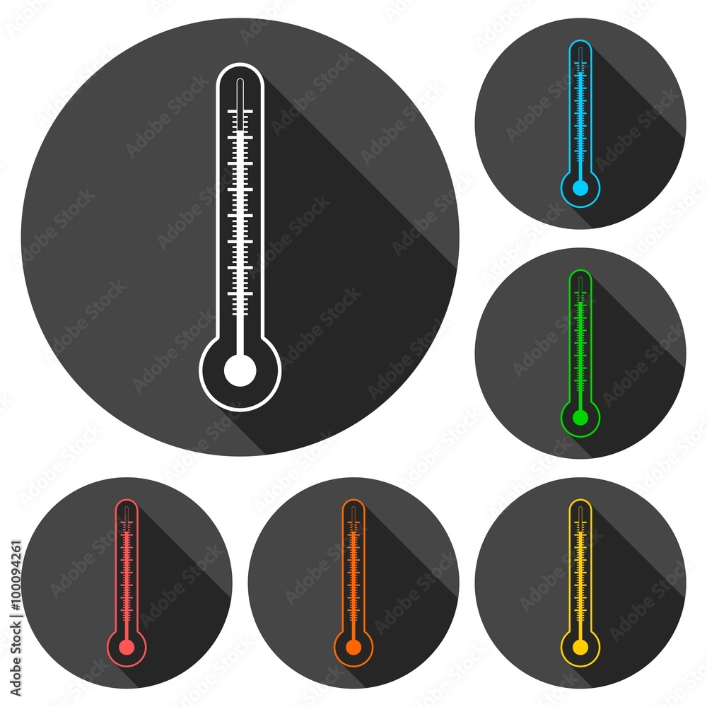 Poster thermometer icons set with long shadow