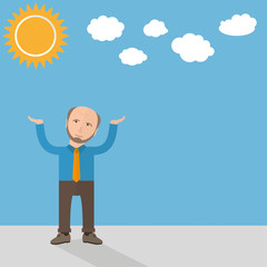 Cartoon Old Businessman Sun Clouds