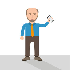 Cartoon Old Businessman Smartphone