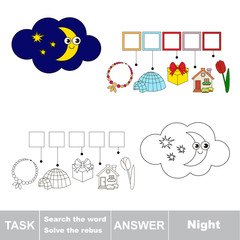 Obraz premium Vector game. Search the word. Find hidden word Night