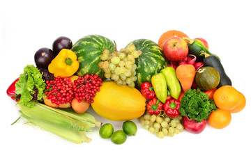 Naklejka na ściany i meble Collection fruit and vegetables on white